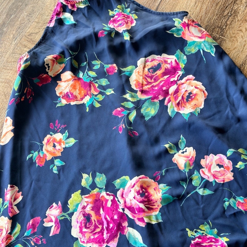 Everly by Anthropologie high-neck navy floral print dress Size Large - Picture 6 of 6